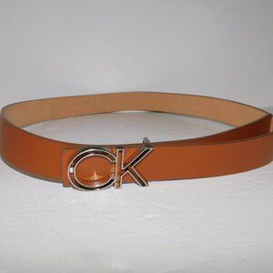 Calvin Klein CK Tan  Leather Belt with Monogram Buckle Unisex Large 38 - 40